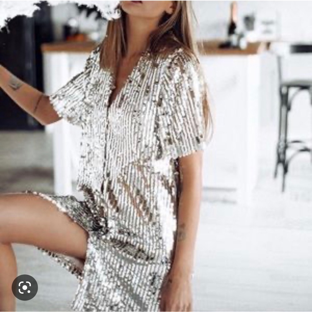 IRAZ SILVER SEQUIN DRESS - MINT main image 1